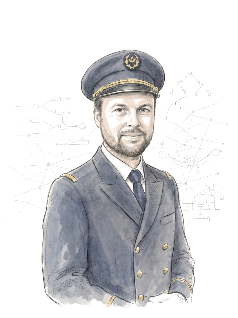 Portrait illustré de Charles Gautier en uniforme traditionnel Arts & Métiers.